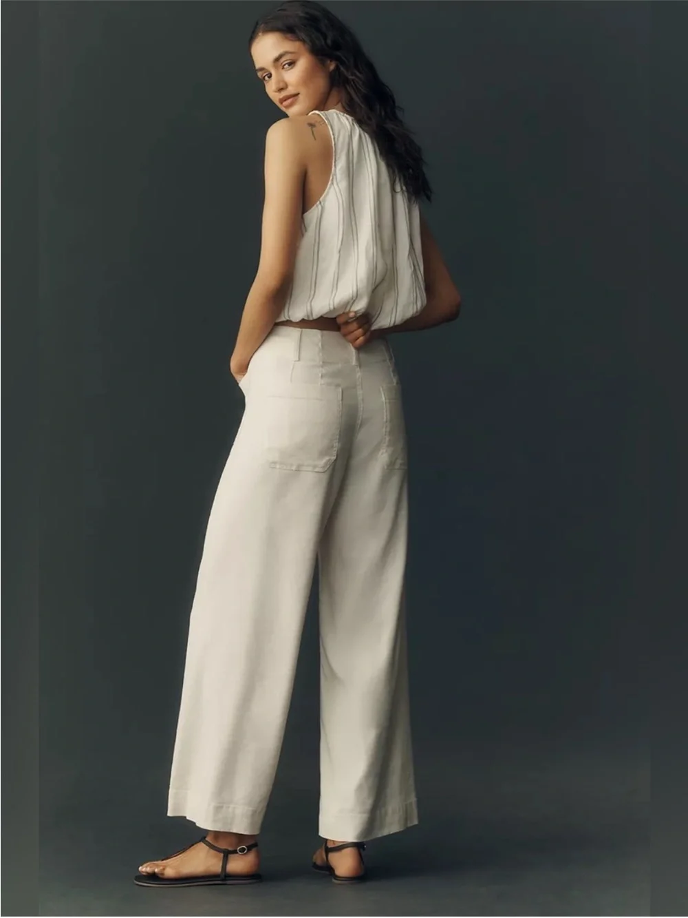 Maeve Colette Cropped Wide Leg Linen Pants Chalk White Size 29 Anthropologie - Picture 4 of 8
